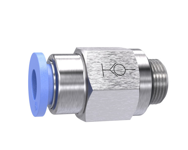 Gerades Stoppventil "Blaue Serie" , G 1/4" aussen - Schlauch 6 mm AD, max 10 bar, Messing vernickelt