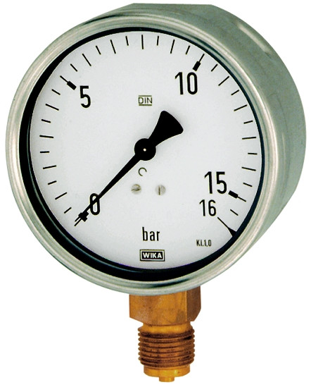 Manometer in Robustausführung, ,0 - 16 bar, Gehäuse: 100 mm,Anschluss unten, G1/2"