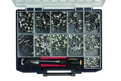 Sortimentsbox Schlauchklemmen345 teilig, in 12 beschrifteten Kunststoffboxen