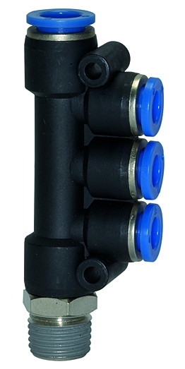 Verteiler-Steckverschraub. "Blaue Serie" R 1/4 AG / drehbar