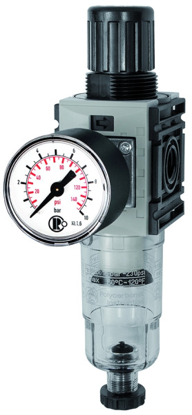 Filterregler »FUTURA - mini«, mit PC - Behälter, G 1/4 innen, Regelbereich 0,5 - 10 bar