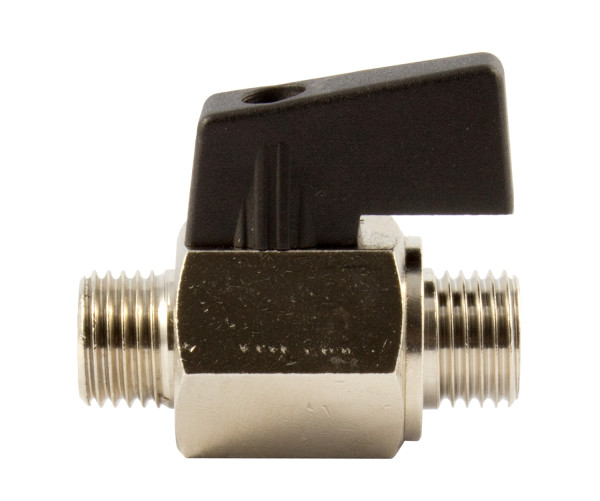 Riegler-Mini-Kugelhahn aus Messing vernickelt ,G 1/4" AG NBR/PFTE Flügelgriff, Baulänge: 40 mm