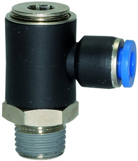 Winkelschwenkverschraubung, drehbar >>Blaue Serie<< R 1/4 a.