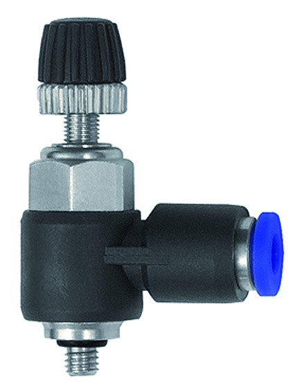 Drosselrückschlagventil »Blaue Serie« mini, Abluftdrossel, M3 aussen, Schlauch : 4mm AD