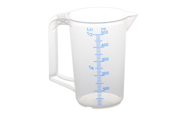 Messkanne 500 ml,PP transparent, 2 Skalen, geschlossner Griff