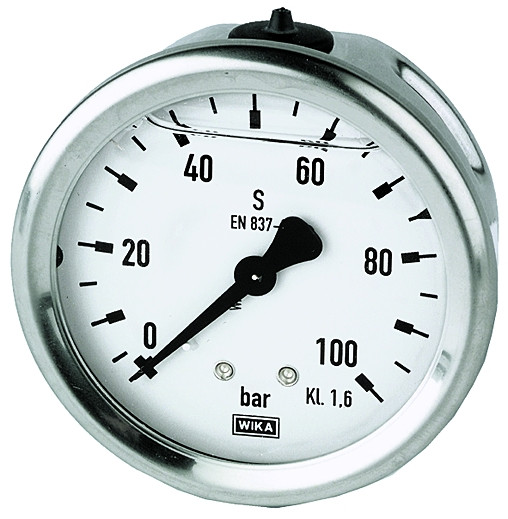 Glyzerin-Manometer / G 1/4 " hinten,d= 63 mm / -1/0 bar / Edelstahlgehäuse , Anschluss Messing