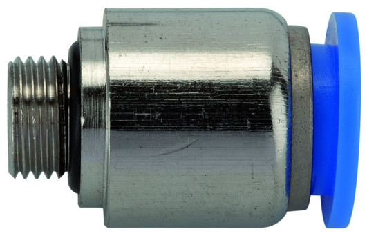 Gerade Steckverschraubung "Blaue Serie" , M 5 aussen , Schlauch 4 mm AD, Messing vernickelt