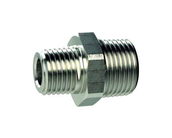 Doppelgewindenippel, kon., R 1/2 a., R 1/2 a., SW 22, MS vern.