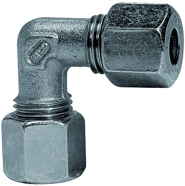 Winkelverbinder 6 mm,, Rohr 6mm AD, DIN 2353, Stahl verzinkt, max 315 bar