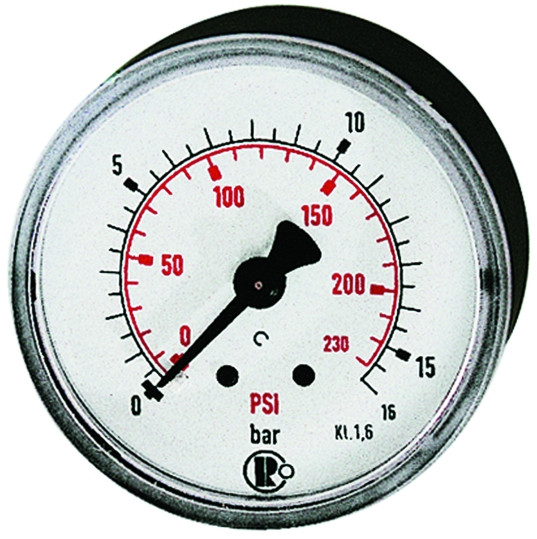 Riegler-Manometer mit Doppelskala 0 - 10 bar, 63 mm Drm.