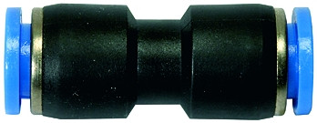 Gerade Steckvererbinder "Blaue Serie", f. Schlauch 10 mm aussen , max. 10 bar, Länge 47,8 mm
