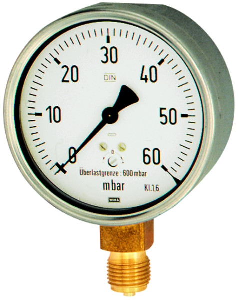 Manometer / G 1/4 senk. / 0-250 mbar 63 mm / Gehäuse Stahl