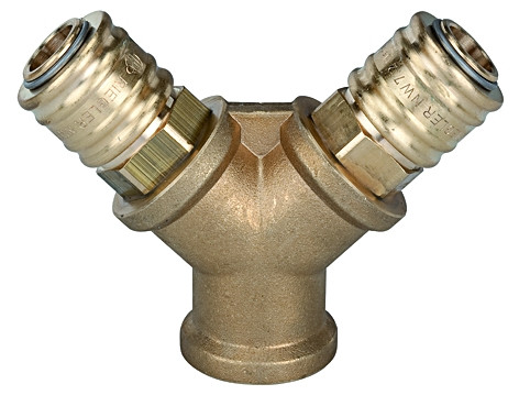 Riegler-Verteiler mit 2 Schnellverschlußkupplung G 1/4" IG, max.35 bar, eins. absperrend
