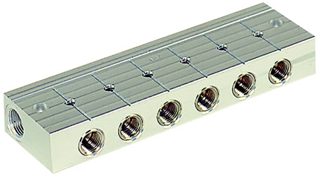 Verteilerleiste mit 10 integrierten Kugelhähnen / Ein-/Ausga