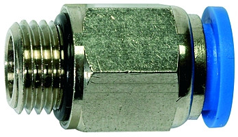 Gerade Steckverschraubung "Blaue Serie", zyl., G 1/8" außen - Schlauch 6mm AD, Messing vernickelt