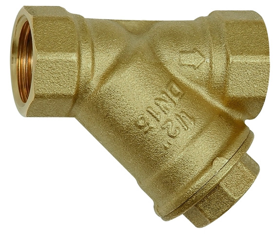 Schmutzfänger, Messing blank, G 3/8, DN 10, Edelstahlsieb MW 0,5 mm, Schrägsitzausf.