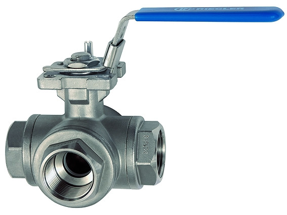 "3-Wege Edelstahl-Kugelhahn G 3/4" innen, DN20, PN63