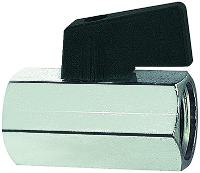 Mini-Kugelhahn / G 1/4 innen, Ms. vernickelt , PTFE/NBR, / mit Flügelgriff, SW 20