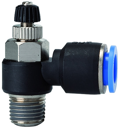 Drosselrückschlagventil, drehbar >>Blaue Serie<< R 1/2 a., n