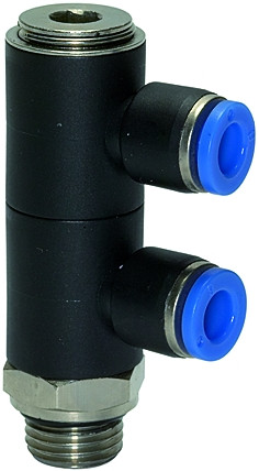 Winkelsteckverschraubung "Blaue Serie" 2 Abgänge /drehbar /