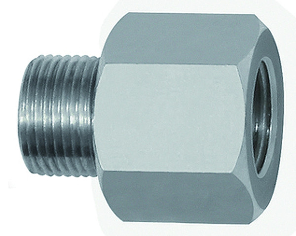 Gewindeadapter Aluminium, Außengewinde 1/2 - 27 UNS, Innengewinde M12x1,25, SW 17, Länge 25 mm