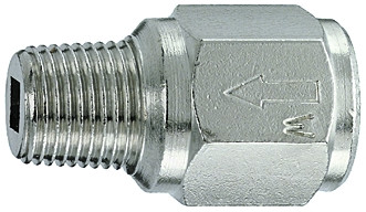 Rückschlagventil - Kleinstbauweise, G1/4" IG/AG, Messing vernickelt, max 10 bar