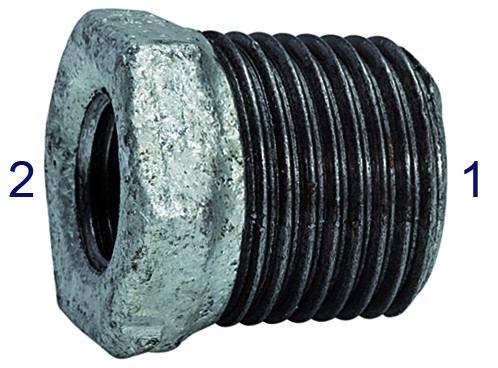 Reduziernippel R 1-1/2"(AG)-Rp 2"(IG), Temperguss verzinkt