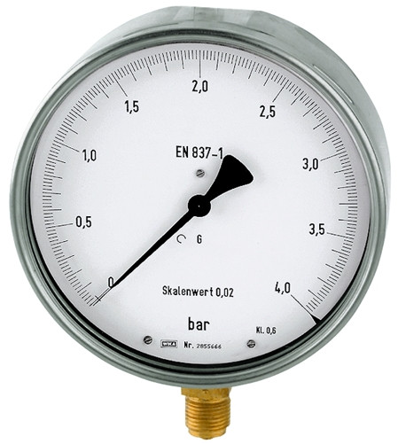 Feinmeß-Manometer / G 1/2 senkrecht 160 mm / 0-160 bar / Geh