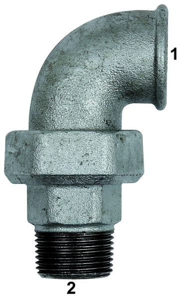 Verschraubung Bogen 98, IG/AG, Rp 3/4, R 3/4, schw. Temperguss