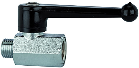 Mini-Kugelhahn / G 3/8 f./m. Ms. vernickelt / mit Handhebel
