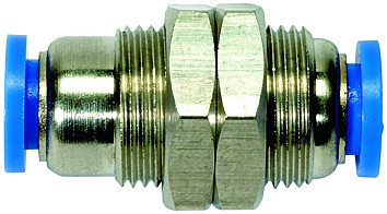 Schottverschraubung "Blaue Serie" beids. Schlauch 6mm, AD, PN 10M 14 / Ms. vernickelt