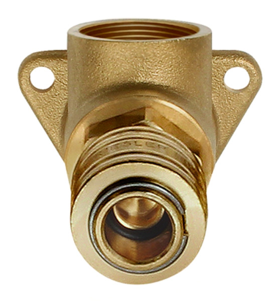 Deckenwinkel mit Kupplung NW 7,2 mm (zur Wandbefestigung), G 1/2" IG, 90°, L-Form Messing