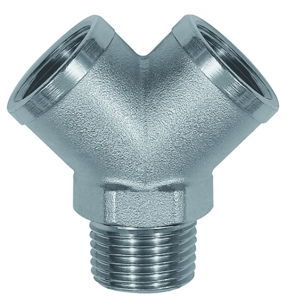 Verteiler/ 2-fach 2xG1/8i, 1xG1/8"a/ Messing vernickelt