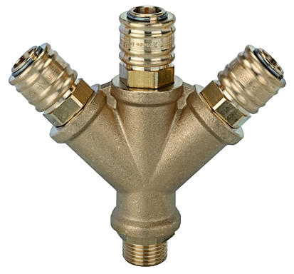 Riegler-Verteiler mit 3 Schnellverschlußkupplung G 1/4" AG