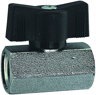 Mini-Kugelhahn / G 1/2 innen, Ms. vernickelt /DN10/PN10 mit Flügelgriff,Baulänge: 47 mm