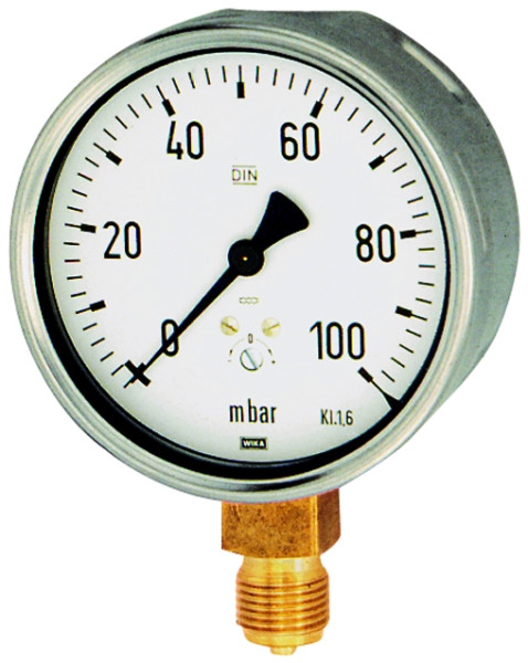 Manometer / G 1/2 senk. / 0-250 mbar 100 mm / Gehäuse Stahl