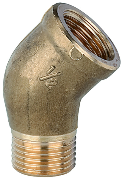 Winkelstück 45° / Messing blank / G 1/2 innen/außen, zylindr