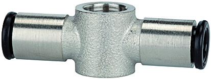 T-Ringstück für Hohlschraube , Messing vernickelt , G 1/4" innen , zylindrisch