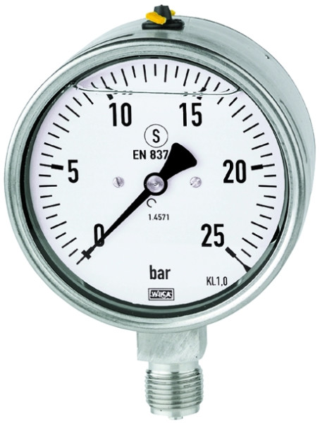 Glyzerin-Manometer / 0-25 bar 100 mm / G 1/2 senkrecht Siche