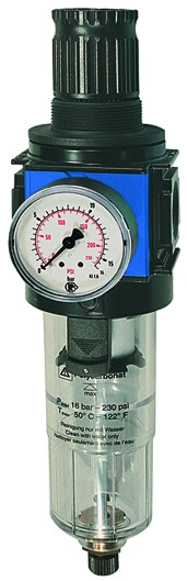 Filterregler variobloc mit PC-Behälter G 1 / 0,5 - 10 bar /
