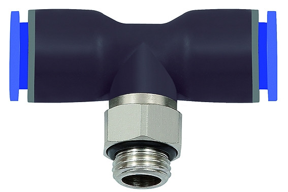 T-Einschraubverschr. "Blaue Serie" G 3/8 a /Schlauch 10 mm aussen , Kunststoff / drehbar 360° Sch
