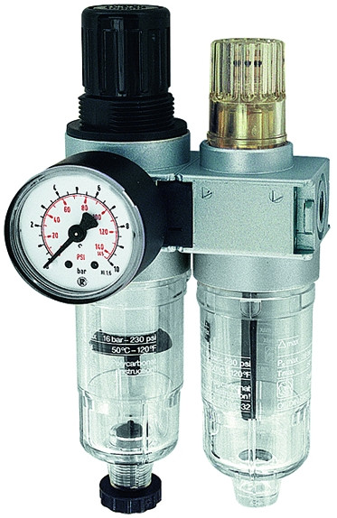 Wartungseinheit 2-tlg. multifix mini, G 1/4 " / Regelbereich: 0,5 - 10 bar mit Polycarbonatbehälter