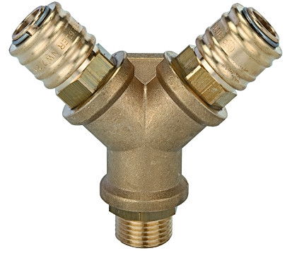 Verteiler mit Kupplung, Messing G 1/4" aussen, max. 35 bar (einseitig absperrend)