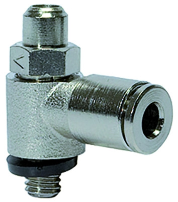 Drosselrückschlagventil m5a - Schlauch 6 mm AD , Messing vernickelt , max. 10 bar,
