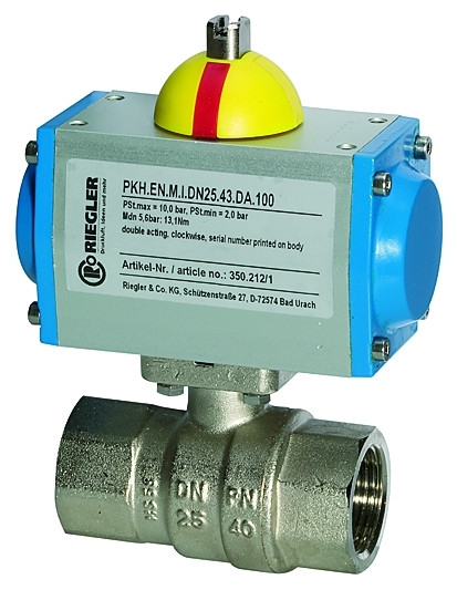 "Messing Kugelhahn / G 3"" pneum. Drehantrieb, federöffnend