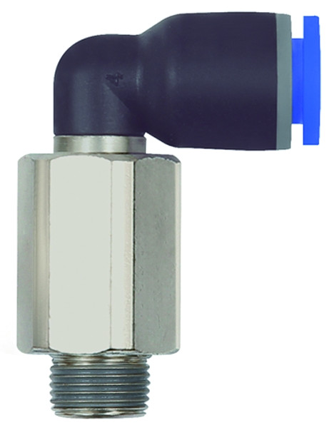 Winkeleinschraub-Steckverschraubung "Blaue Serie" , R 1/2" aussen lang, - Schlauch 8mm AD