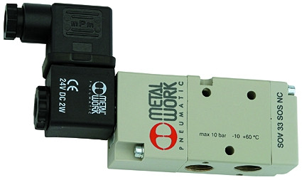 3/2-Wege Magnetventil G 3/8", DN 7,5, 1 Spule 24V, monostabil, NC inkl. Gerätestecker