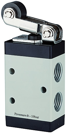 Riegler-3/2-Rollenhebelventil, G 1/8" seitlich, Entlüftung G 1/8",NC , ALu/NBR,0/10bar, 450l/min