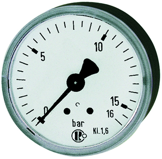 Rohrfedermanometer, D:40mm, G 1/8" hinten, 0/6 bar kl 1,6 , Kunststoffgehäuse