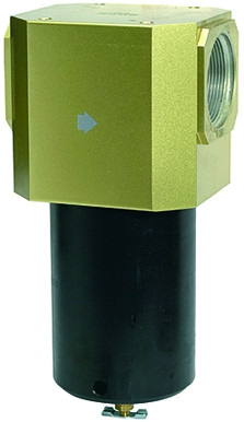 Filter für hohe Drücke bis 40 bar, mit Handablassventil, 40 µm, G 1 1/2, Kondensatbehälter aus Alumi